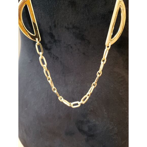 Gold Tone Geometric Long Chain Necklace Modern Minimalist Statement Jewelry - Picture 3 of 7